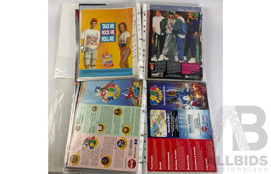 Two Albums of 1970's to 1990's Coca Cola Adverts and Promotional Material From Magazines, Sporting Programs, Music Events and More