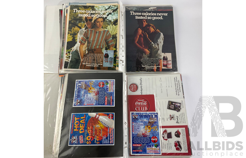 Two Albums of 1970's to 1990's Coca Cola Adverts and Promotional Material From Magazines, Sporting Programs, Music Events and More