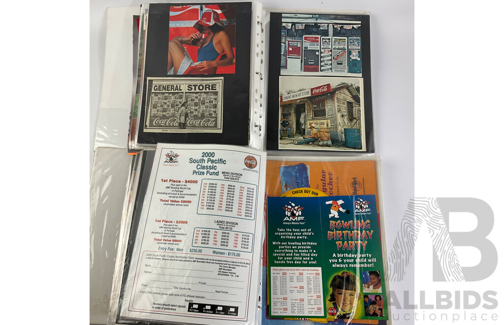 Two Albums of 1970's to 1990's Coca Cola Adverts and Promotional Material From Magazines, Sporting Programs, Music Events and More