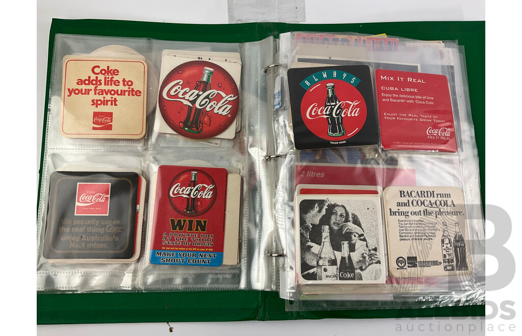 Three Albums of Coca Cola Coasters, Retail Promotional Material, Bottle Labels and More