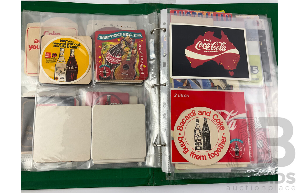 Three Albums of Coca Cola Coasters, Retail Promotional Material, Bottle Labels and More