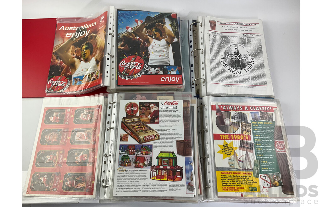 Four Albums of Coca Cola Retail Promotional Material, Magazine Adverts, Collector Club News Letters and More