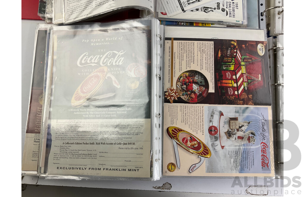 Four Albums of Coca Cola Retail Promotional Material, Magazine Adverts, Collector Club News Letters and More