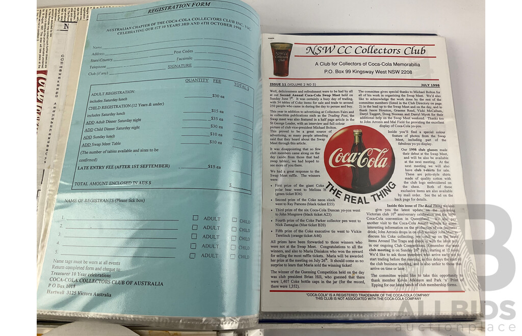 Four Albums of Coca Cola Retail Promotional Material, Magazine Adverts, Collector Club News Letters and More