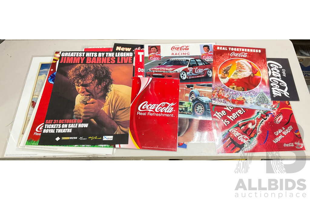 Assortment of Coca Cola Promotion/Advertisement Posters Including Coca Cola Racing, Easter, Christmas, 2009 Jimmy Barnes Tour and More