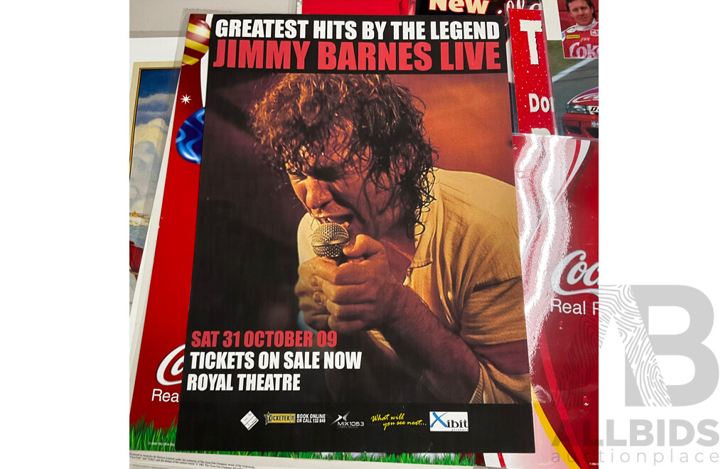 Assortment of Coca Cola Promotion/Advertisement Posters Including Coca Cola Racing, Easter, Christmas, 2009 Jimmy Barnes Tour and More