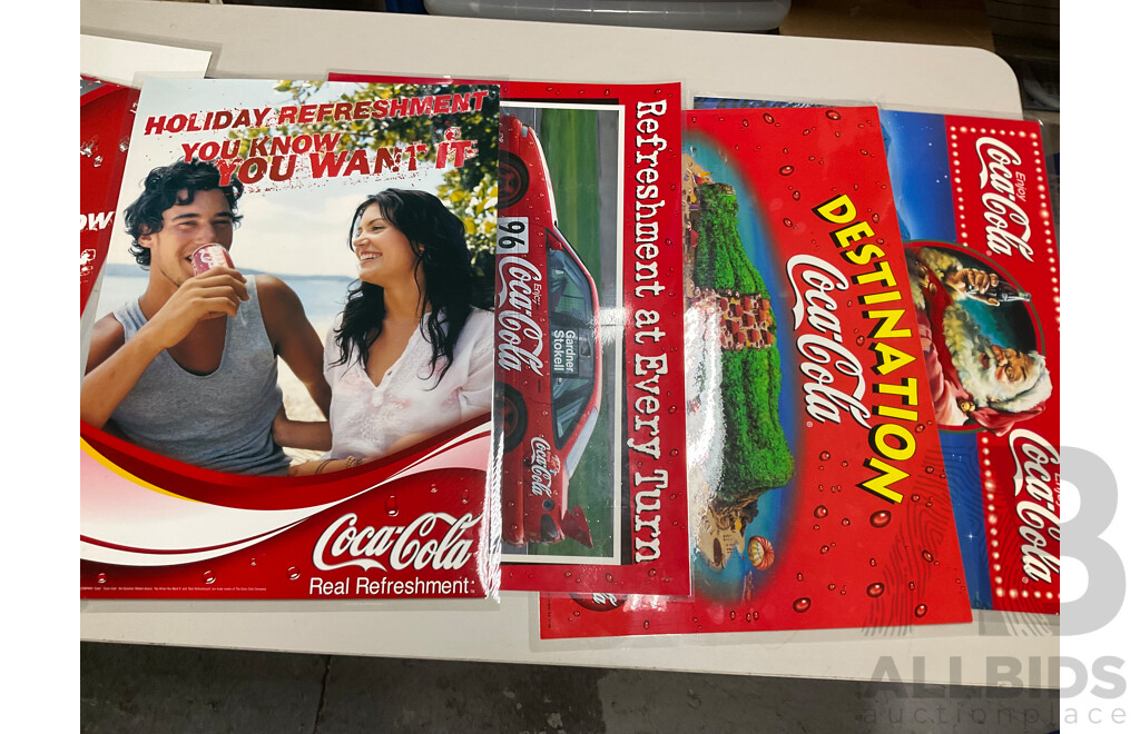 Twenty Laminated Coca Cola Retail Promotion/Advertisement Posters Including Sydney 2000 Olympics, Diet Vanilla Coke, Christmas and More