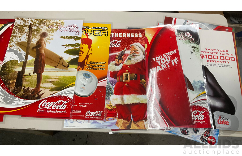 Twenty Laminated Coca Cola Retail Promotion/Advertisement Posters Including Sydney 2000 Olympics, Diet Vanilla Coke, Christmas and More