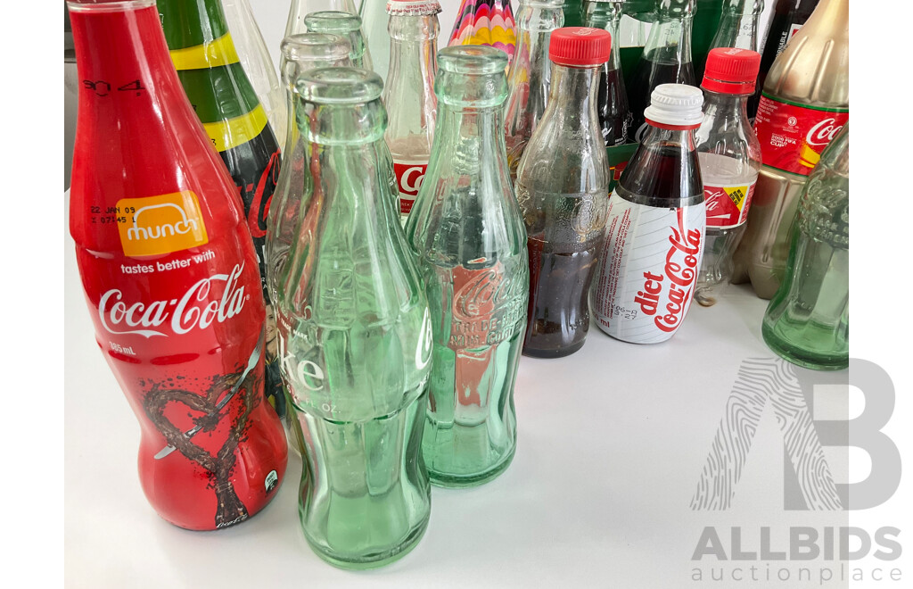 Collection of Coca Cola Bottles Spanning 1940's to 2000's, Commeorative and International Examples