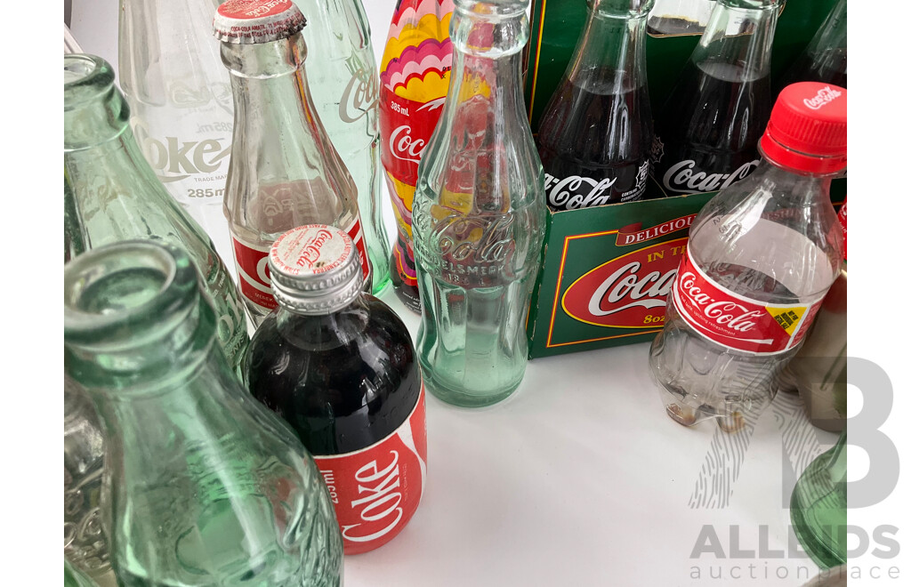 Collection of Coca Cola Bottles Spanning 1940's to 2000's, Commeorative and International Examples