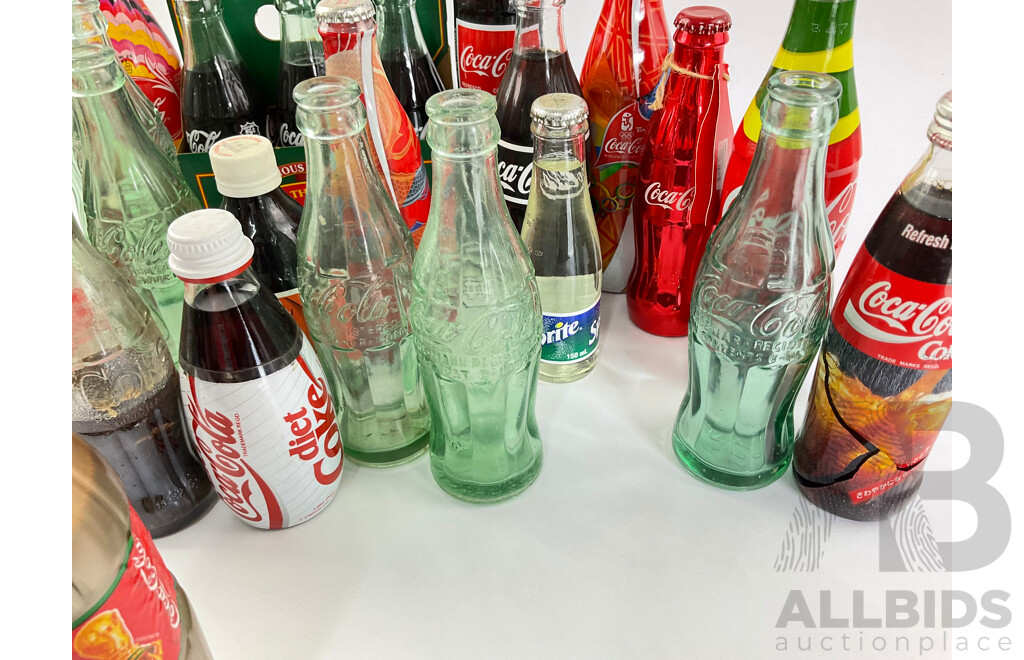 Collection of Coca Cola Bottles Spanning 1940's to 2000's, Commeorative and International Examples