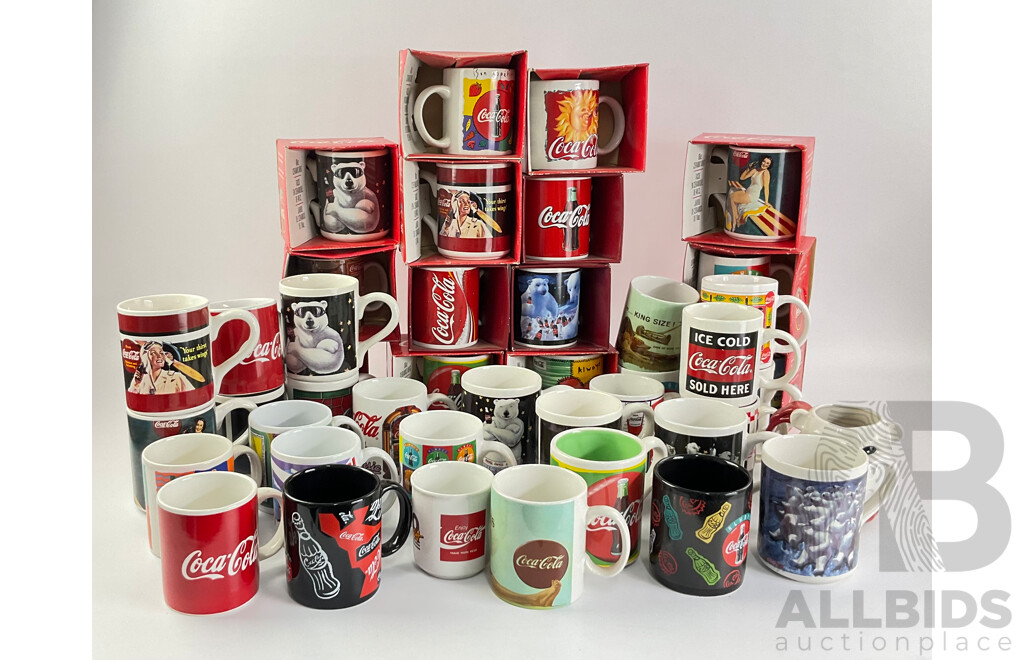 Collection of Ceramic Coca Cola Mugs Including Polar Bears and Vintage Advertisements