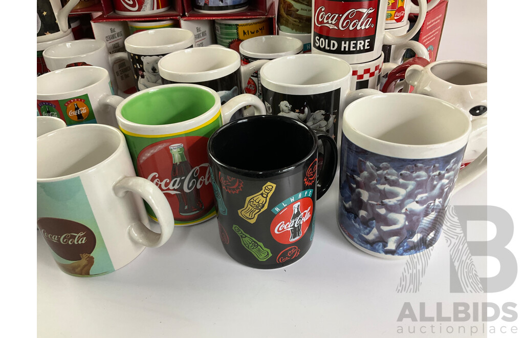 Collection of Ceramic Coca Cola Mugs Including Polar Bears and Vintage Advertisements