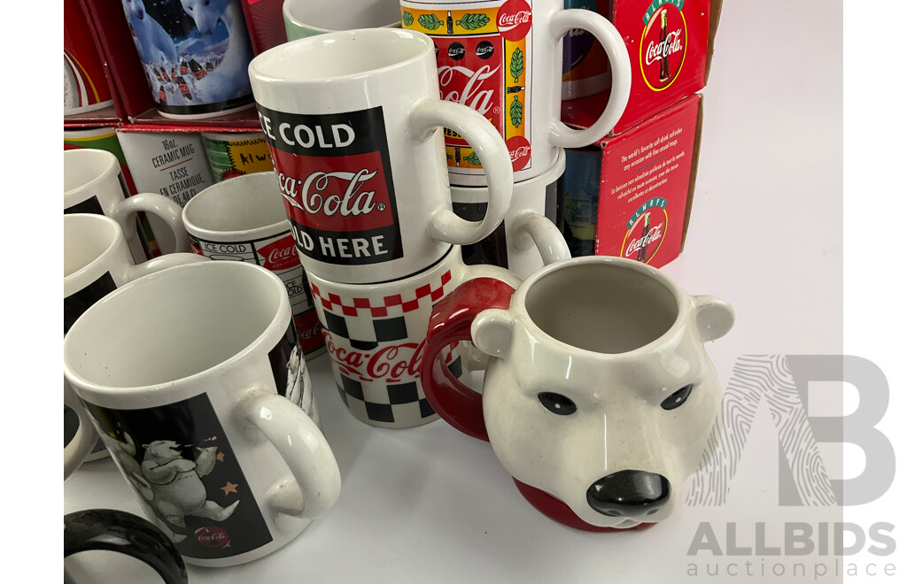 Collection of Ceramic Coca Cola Mugs Including Polar Bears and Vintage Advertisements