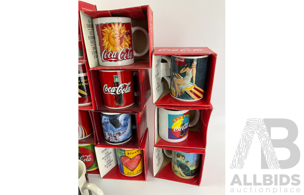 Collection of Ceramic Coca Cola Mugs Including Polar Bears and Vintage Advertisements