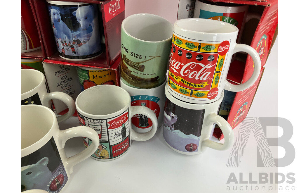 Collection of Ceramic Coca Cola Mugs Including Polar Bears and Vintage Advertisements