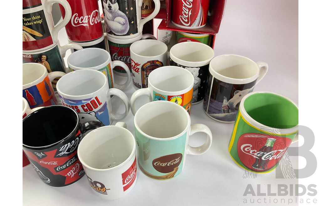 Collection of Ceramic Coca Cola Mugs Including Polar Bears and Vintage Advertisements