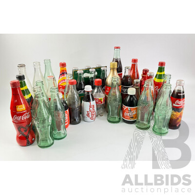 Collection of Coca Cola Bottles Spanning 1940's to 2000's, Commeorative and International Examples