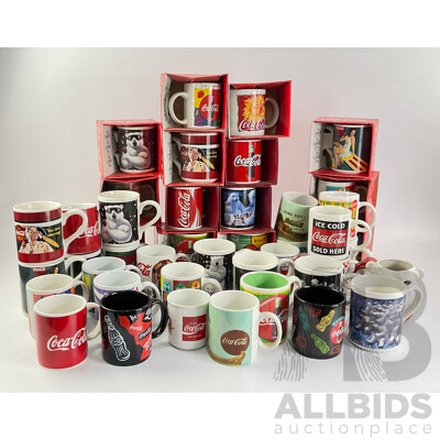 Collection of Ceramic Coca Cola Mugs Including Polar Bears and Vintage Advertisements