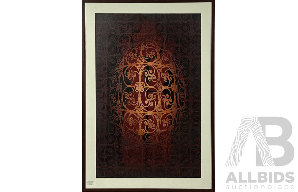 Artist Unknown, Triptych of Ornate Globes, Screenprint, 120 x 38 cm Alongside 2 X 120 x 37 cm (frames)