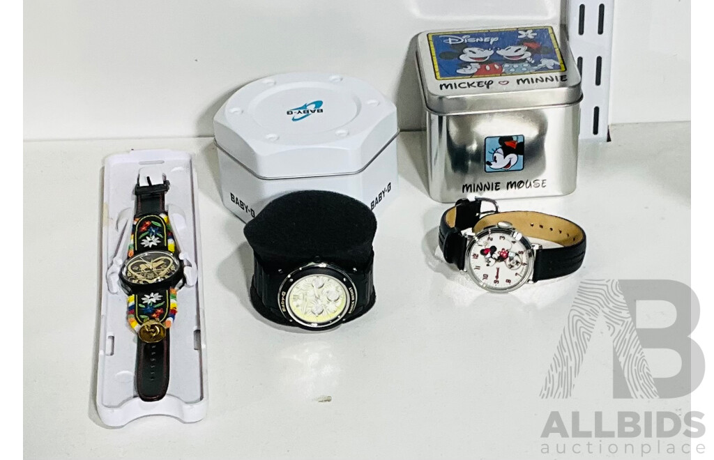 Collection of Three Watches Including Disney Mickey Collection Watch, Casio Baby-g and Swatch