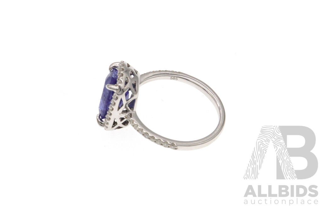 14ct Tanzanite (2.75ct) & Diamond (0.30ct) Ring, Size M, 3.71 Grams - NEW