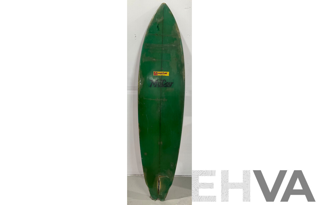 SURFBOARD EARLY 1970S SURF BOARD MCCOY SINGLE FIN SWALLOW TAIL NO FIN 7' X 19” X 2