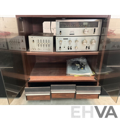 Vintage Audio Sound System Including JVC Stereo Turntable, 2 xPair of Sonics Speakers, JVC Control System and More