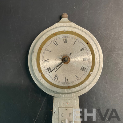 Vintage Wall Clock with 4 Barometer & 1 Thermometer