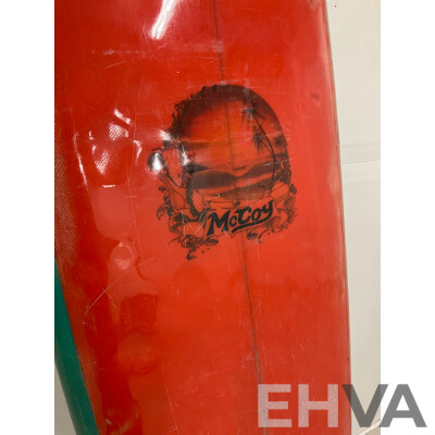SURFBOARD EARLY 1970S SURF BOARD MCCOY SINGLE FIN SWALLOW TAIL NO FIN 7' X 19” X 2