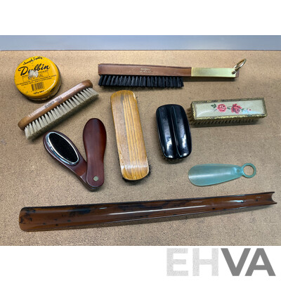 Vintage Wooden Shoe Shine Accessories, Hats and Walking Sticks