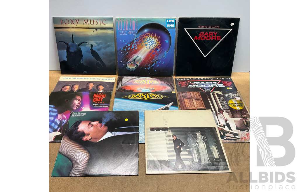 Collection of 11 Vintage Vinyl LP Records - Including Boston, Roxy Music, Gary Moore and Much More