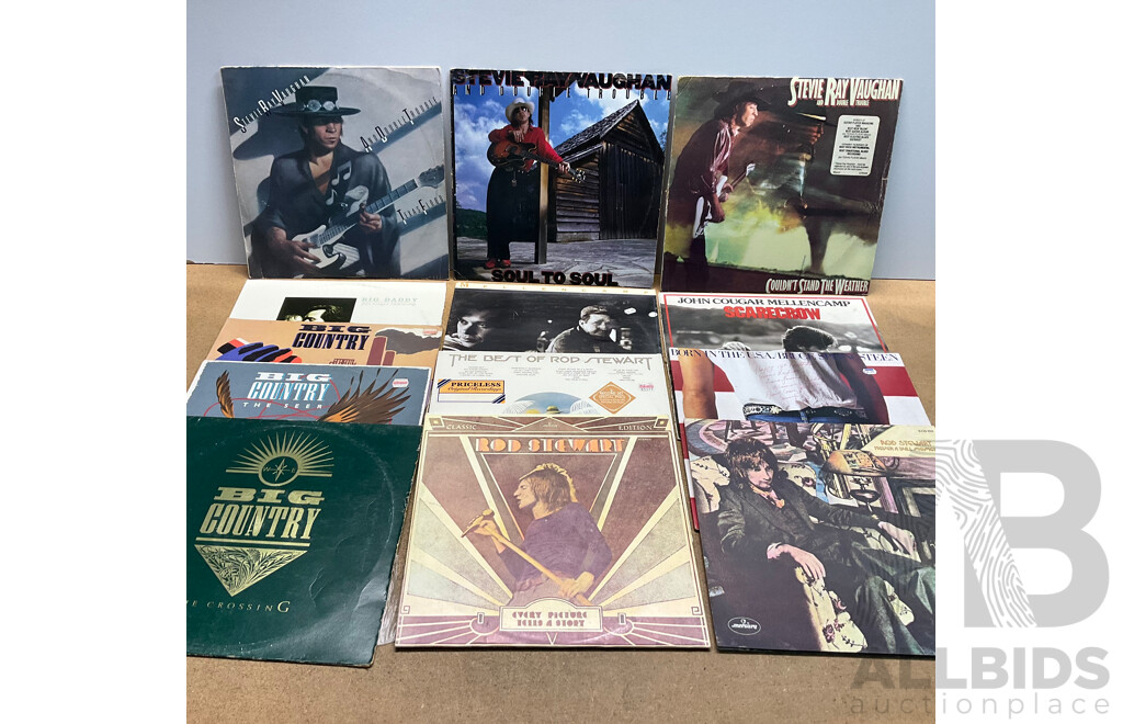 Collection of 13 Vintage Vinyl LP Records - Including Steve Ray Vaughan, Rod Stewart, Bruce Springsteen and Much More