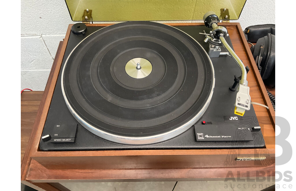 Vintage Audio Sound System Including JVC Stereo Turntable, 2 xPair of Sonics Speakers, JVC Control System and More