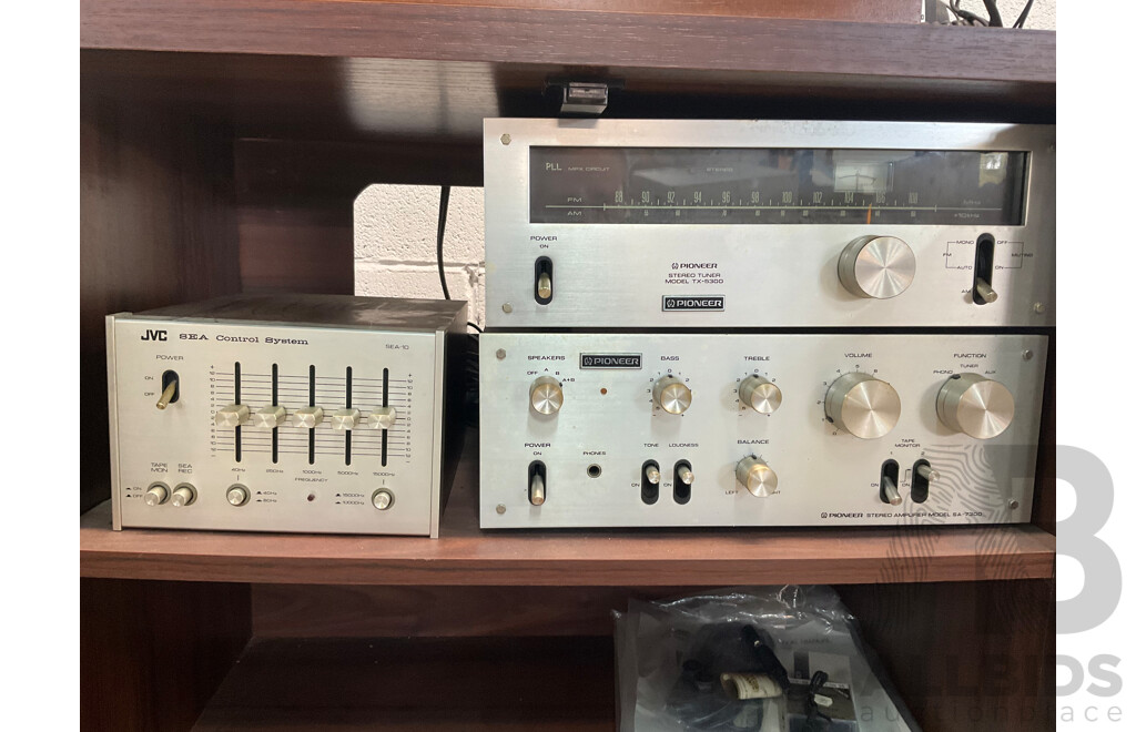 Vintage Audio Sound System Including JVC Stereo Turntable, 2 xPair of Sonics Speakers, JVC Control System and More