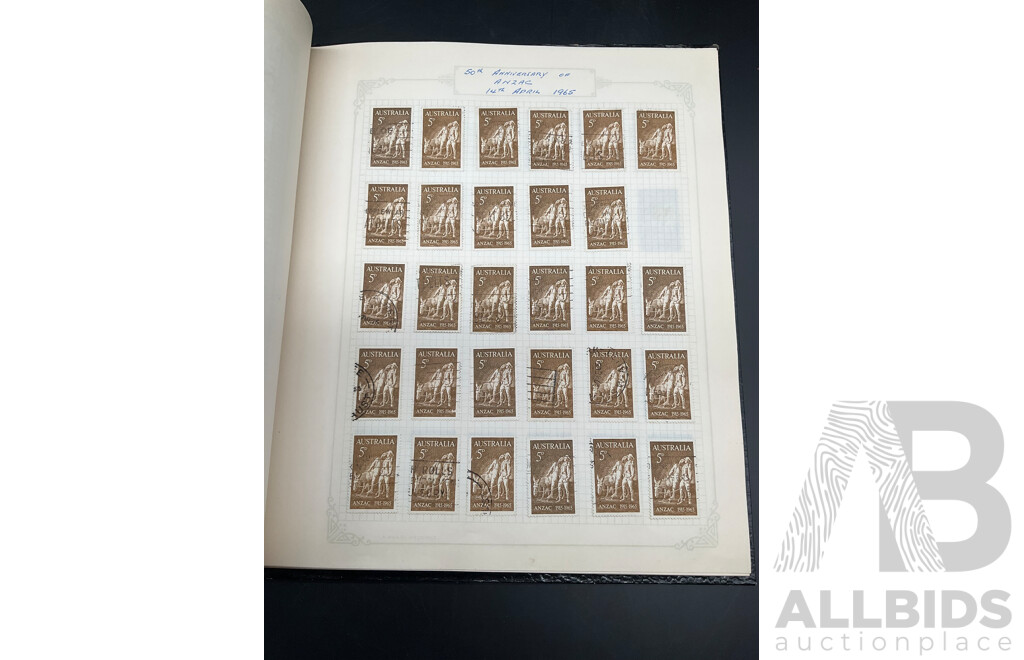 Album of Australian Mint and Cancelled Stamps - From 1960's  Including Predecimal, 1965 50th Anniversary of Anzac, 1964 50th Anniversary of First Airmail Service and More