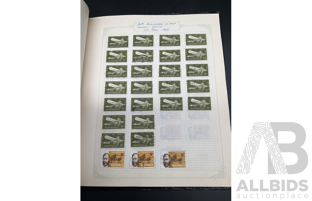 Album of Australian Mint and Cancelled Stamps - From 1960's  Including Predecimal, 1965 50th Anniversary of Anzac, 1964 50th Anniversary of First Airmail Service and More