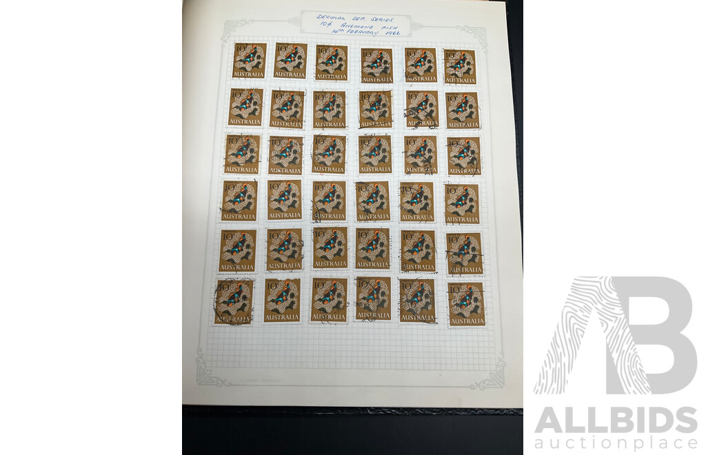 Album of Australian Mint and Cancelled Stamps - From 1960's  Including Predecimal, 1965 50th Anniversary of Anzac, 1964 50th Anniversary of First Airmail Service and More