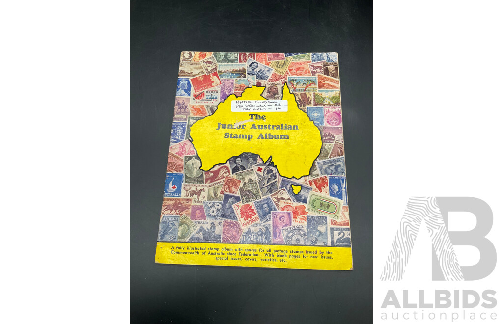 the Junior Australian Stamp Album - Partial Filled - Predecimal and Decimal Stamps