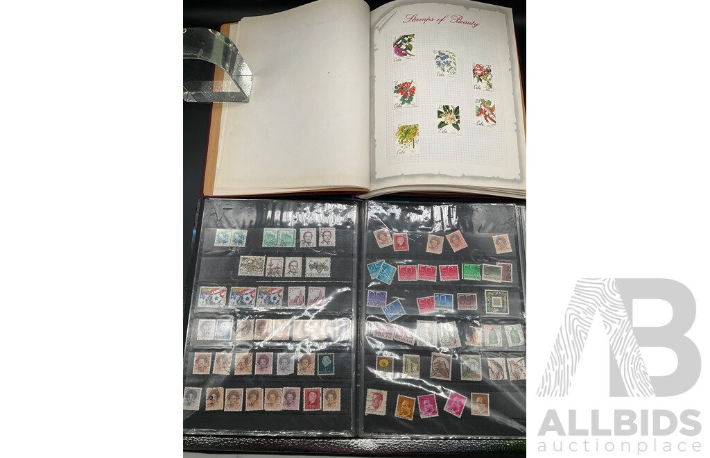 4 Albums of  Mint and Cancelled Stamps From Australian, New Zealand, Bulgaria, Cuba, Great Britain, Romania, Spain, USA, Canada and More