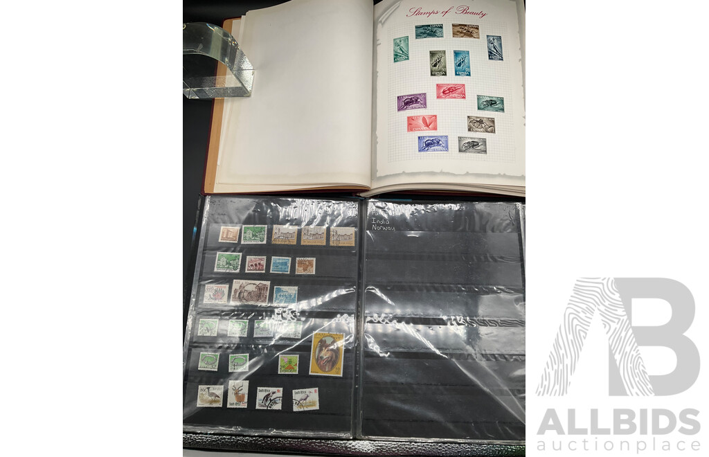 4 Albums of  Mint and Cancelled Stamps From Australian, New Zealand, Bulgaria, Cuba, Great Britain, Romania, Spain, USA, Canada and More