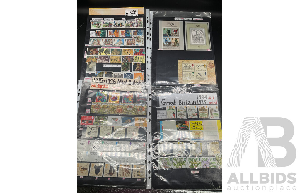 Collection of Australian and British Mint Stamps - Including Diana, Princess of Wales, Bicentenary of Australian Settlement 1988 and More