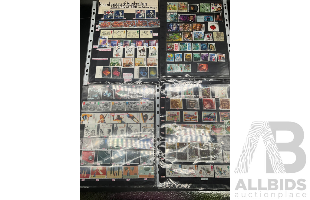 Collection of Australian and British Mint Stamps - Including Diana, Princess of Wales, Bicentenary of Australian Settlement 1988 and More