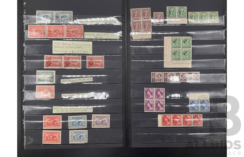 Collection of Predecimal Stamps of Australia - Mint and Cancelled Stamps -1920's - 1930's