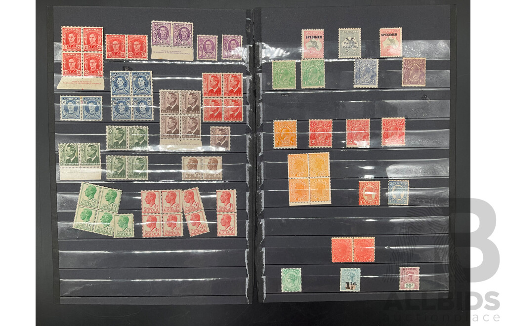 Collection of Predecimal Stamps of Australia - Mint and Cancelled Stamps -1920's - 1930's