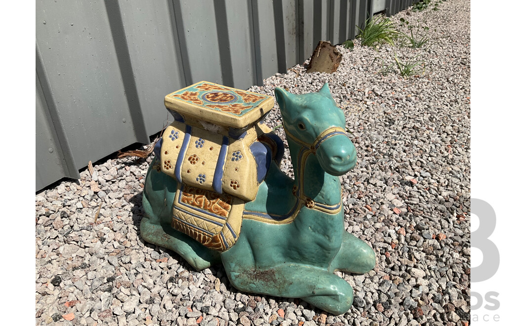 Vintage Garden Ceramic Elephant and Camel Plant Stand - Lot of 4