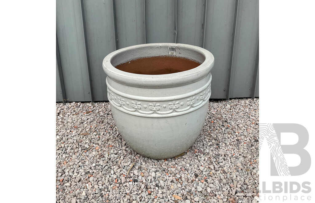 White 52cm Glazed Studded Pot & Brown 46cm Planter - Lot of 2