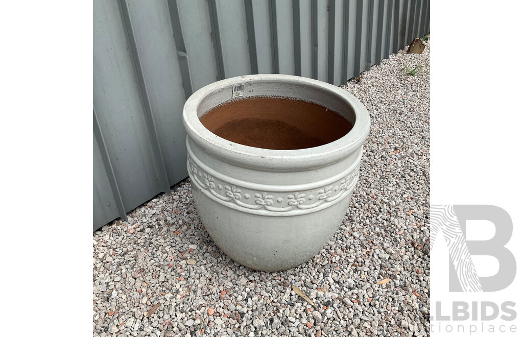 White 52cm Glazed Studded Pot & Brown 46cm Planter - Lot of 2