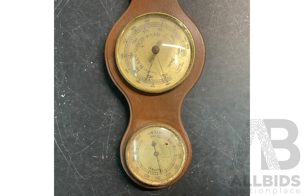 Vintage Wall Clock with 4 Barometer & 1 Thermometer