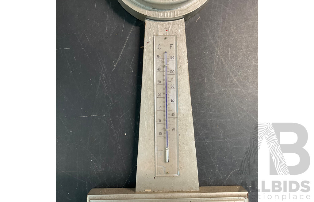 Vintage Wall Clock with 4 Barometer & 1 Thermometer